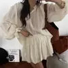 Chic Coreano Nuevo Estilo Diseño Francés Elegante Moda Manga Larga Bordada Jacquard Conjunto de Camisa + Falda para Mujer