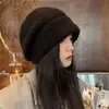 Gorro de Punto de Algodón Puro para Mujer Invierno 2026, de Copa Alta, Cálido, Cortavientos, Versátil, Adelgazante de Rostro, Gorro Plegable