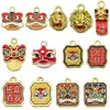 Estilo Chino Danza del León Tradicional Arena Oro Accesorios, Colgantes Esmalte Azul Quemado, Pulsera y Collar DIY Piezas de Joyería de Aleación