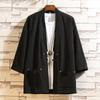 Primavera e verão novo estilo chinês masculino solto manga curta cardigan cor sólida hanfu estilo japonês linho simples taoísta robe jaqueta