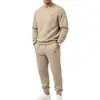 Conjunto de malha jacquard texturizado de cor sólida com gola redonda, casual esportivo masculino, outono e inverno, transfronteiriço da Amazon europeia e americana, em estoque