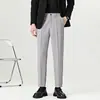 Pantalones de traje de negocios para hombre, sin arrugas, corte slim, pantalones casuales rectos negros, ropa de oficina, con caída, largo crop, en stock