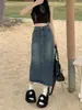 Verano 2023 nuevo diseño dividido Falda de mezclilla para mujer cintura alta cubierta línea A cadera falda longitud media