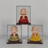 Monje Solar de 2 Pulgadas que Asiente Pequeño Monje Pez de Madera Monje Regalo Creativo Cultural de Viaje Decoración de Coche