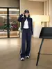 Conjunto esportivo casual estilo europeu para mulheres, nova coleção outono 2026, conjunto de duas peças da moda com cardigã e calça de perna larga para baixinhas