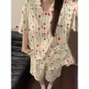 Pijama de Algodón Nube para Mujer, Cárdigan Holgado de Verano, Shorts de Manga Corta, Lindo Conjunto Dulce de Ropa para el Hogar Fina que se Puede Usar Afuera