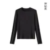 Camiseta Base Mousse Cashmere Gola Redonda Ombros Retos para Mulheres, Nova Camada Base Quente Outono e Inverno, Adequada para Usar por Baixo de Camisetas de Manga Longa para o Trabalho