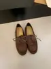 Sapatos Flats de Couro com Cadarço e Franjas Estilo Coreano Retrô Bico Redondo para Mulheres 2026 Novos Mocassins Versáteis de Calçar