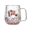 Nueva Taza Navideña de Amazon, Sala de Estar, Restaurante, Bar, Taza con Lentejuelas, Taza de Doble Capa de Dibujos Animados, Taza con Asa de Vidrio, Venta al por Mayor