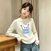 Camada Base Térmica Feminina com Interior Aconchegante Penteado Camiseta de Manga Longa com Gola Redonda Infantil Estilo Novo Outono Inverno Top Casual Versátil