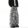 Calça Jeans Camuflada Masculina Estilo Hip-Hop Americano para Primavera e Outono com Cintura Reversa Única, Modelagem Solta, Calça Wide Leg Lavada