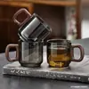 Taza de Cata de Té con Mango de Nogal Taza de Té Vidrio de Borosilicato Alto Sencilla para el Hogar Taza de Una Sola Capa Taza para Preparar Té Taza de Vidrio