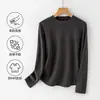 Camiseta de manga larga con cuello redondo para talla grande, camiseta básica engrosada para mujer para otoño e invierno, alta elasticidad, tejido cepillado, top con estampado de espina de pescado