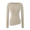 Camiseta de Manga Larga con un Hombro Estilo Puro Deseo Otoño Nueva Moda Versátil Ajuste Delgado Color Sólido Top Básico Chica Atractiva Mujer