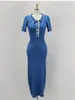Vestido de Punto Largo de Manga Corta con Bloques de Color Elegantes que se Ajustan a la Cadera, Sitio Independiente de Amazon Transfronterizo Europeo y Americano