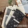 Meias Songmu designer combinação de marrom e cinza estilo coreano ins com laço floral de algodão altura média panturrilha meias femininas doces