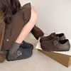 Fivela de Cinto Mules de Pelúcia com Solado Macio Confortáveis Versáteis Sapatos de Algodão de Inverno Sapatos de Algodão Aumento de Altura Interna Calçado Externo Salto Coberto de Pelo Feminino