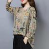 Nova Camiseta Floral de Manga Longa para Mulheres, Primavera e Outono, Tamanho Grande, Roupa para Mãe de Meia-Idade, Camiseta Básica Estilosa, Estilo Literário 056