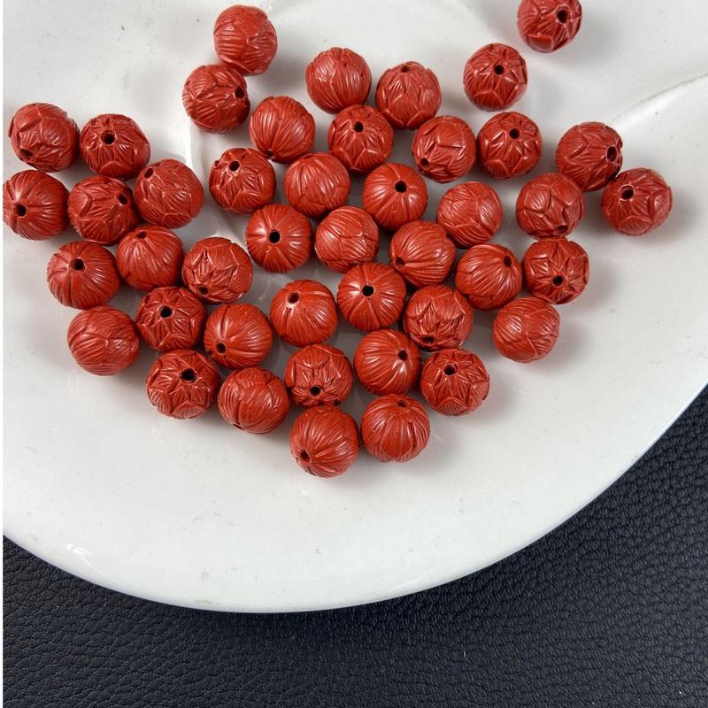 天然高含量朱砂莲花珠配件吊坠珠红朱砂手链项链饰品挂件配珠