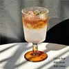 Taza de Té de Frutas Rayada de Pie Alto, Taza de Vidrio Popular para Agua Mineral, Jugo, Bebidas Frías, Vaso para Mojito