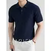 Camisa Polo Tricô Camiseta de Manga Curta Masculina Gola Polo Virada Decote V Listrada Estilo Old Money Negócios Verão Fábrica Atacado Transfronteiriço