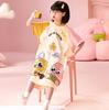 Camisola de Noite de Verão de Algodão Puro Fina Desenho Animado Novo Estilo Pijama Infantil de Menina Manga Curta Médio e Grande Roupa de Casa Infantil de Menina