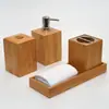 Baño de madera de bambú traje de baño para lavarse los dientes enjuague bucal Taza juego de cinco piezas para el hogar hotel artículos de tocador