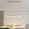Lámpara de araña lineal de lujo ligero para mesa de isla de comedor, lámpara de mesa de comedor de cristal de titanio para protección ocular de diseñador, arte de hierro
