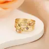 Anillo Luochen de Estilo Europeo y Americano con Incrustaciones de Diamantes y Diseño Calado Estilo Étnico Bohemio Moda Elegante Tendencia Anillo de Nicho Joyería