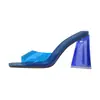 Sandalias Cuadradas Abiertas sin Cierre Estilo Europeo y Americano para Mujer, Sandalias de Verano para Exteriores Transparentes con Tacón Grueso, Talla 46 Talla Grande Tacones Altos Transfronterizos