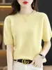 Primavera e Outono Crewneck Cashmere Suéter Mulheres de manga curta Pullover Meia manga solta de manga média Suéter de fundo fino Suéter de malha