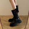 Botas Altas Plegables de Dos Usos con Hebilla para Mujer 2025 Otoño e Invierno Nuevas Botas de Moda de Caña Media con Suela Gruesa Tendencia