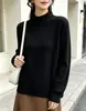 Suéter de punto grueso de terciopelo Andy de tres hilos, cuello alto medio, de alta gama francesa, para mujer, holgado, casual, suave, cómodo, camiseta base de punto