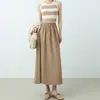 Saia de terno feminina de verão 2026 novo estilo, saia midi casual de cintura alta de perna larga com design de guarda-chuva em A com drapeado