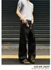 Jeans Bordado com Crina Sintética Estilo Outono com Bolsos Brancos, Estilo Ins Simples e Artístico, Novo Estilo Japonês Preguiçoso Harajuku para Homens