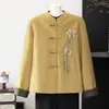 Novo cardigã de lã feminino estilo chinês para o outono, com design retrô e lantejoulas, disponível em tamanhos grandes para mulheres de meia-idade e idosas.