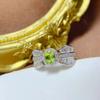 Anillo Nuevo Plata 925 Incrustado Topacio Azul Londres Natural Olivino Multigema Ajustable para Mujer 4*5