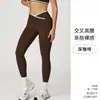 Calça Legging de Yoga Apertada Transfronteiriça Cross Cintura Alta Cor Contrastante Elástica Calça de Corrida Fitness Esportiva Feminina