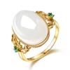 Anel branco da cor do ouro da calcedônia Feminino europeu e americano retro de baixo luxo anel de gema oco joias anel atacado
