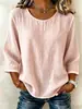 2026 Transfronterizo Amazon Europeo y Americano Verano y Otoño Nueva Ropa de Mujer Color Sólido Cuello Redondo Manga de Tres Cuartos Algodón y Lino Holgado Casual Top