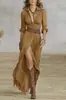 2025 Amazon Moda Femenina Europea y Americana Otoño Vestido Sexy de Color Sólido Irregular Plisado con Cinturón