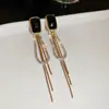 Brincos geométricos com microincrustação e corte brincos de corrente da moda com borla longa brincos elegantes de alta qualidade atacado para mulheres