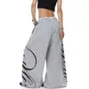 Calça de moletom esportiva estilo americano, resistente, com estampa de letras de strass, barra curva, unissex, calça larga estilo jazz dance, moderna, tendência