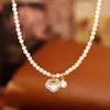 Estilo Chino Candado de Longevidad Collar de Perlas de Nácar Natural Moda Exquisito Versátil Cadena para Suéter Pulsera con Diseño de Perlas Grandes y Pequeñas