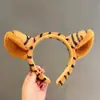 Tiara de Pelúcia Cartoon com Orelhas de Tigre Decoração de Festa de Halloween Grampo de Cabelo Cabeça de Tigre Acessório de Cabelo