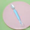 Colher Infantil de Alto Valor Estético, Colher Raspadora Dupla Face de Aço Inoxidável, Utensílio de Silicone para Alimentação Complementar de Bebê, Colher para Purê de Frutas, Novo Estilo Chinês