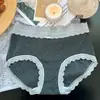 Calcinha Feminina Sexy Retro de Renda Estendida Pura Algodão Cintura Média Respirável e Confortável Alta Elasticidade Roupa Íntima Feminina Estilo Feminino