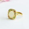 Anillo de Plata Esterlina Dorada con Cabujón de Jade Blanco Hetian Tachonado de Estrellas Anillo de Moda con Cabujón de Jade Blanco Hetian y Diamante de Color