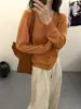 2025 Principios de Otoño Nueva Moda Cuello en V Un Botón Manga Larga Lino Corto Cardigan Tejido Superior Chaqueta Delgada Otoño