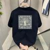 Camiseta Marca Tendência Estilo Hong Kong Masculina Algodão Pesado Manga Curta Sensação Gelada Estilo Americano High Street Anime Verão Seda de Gelo Manga Meia Manga Camiseta